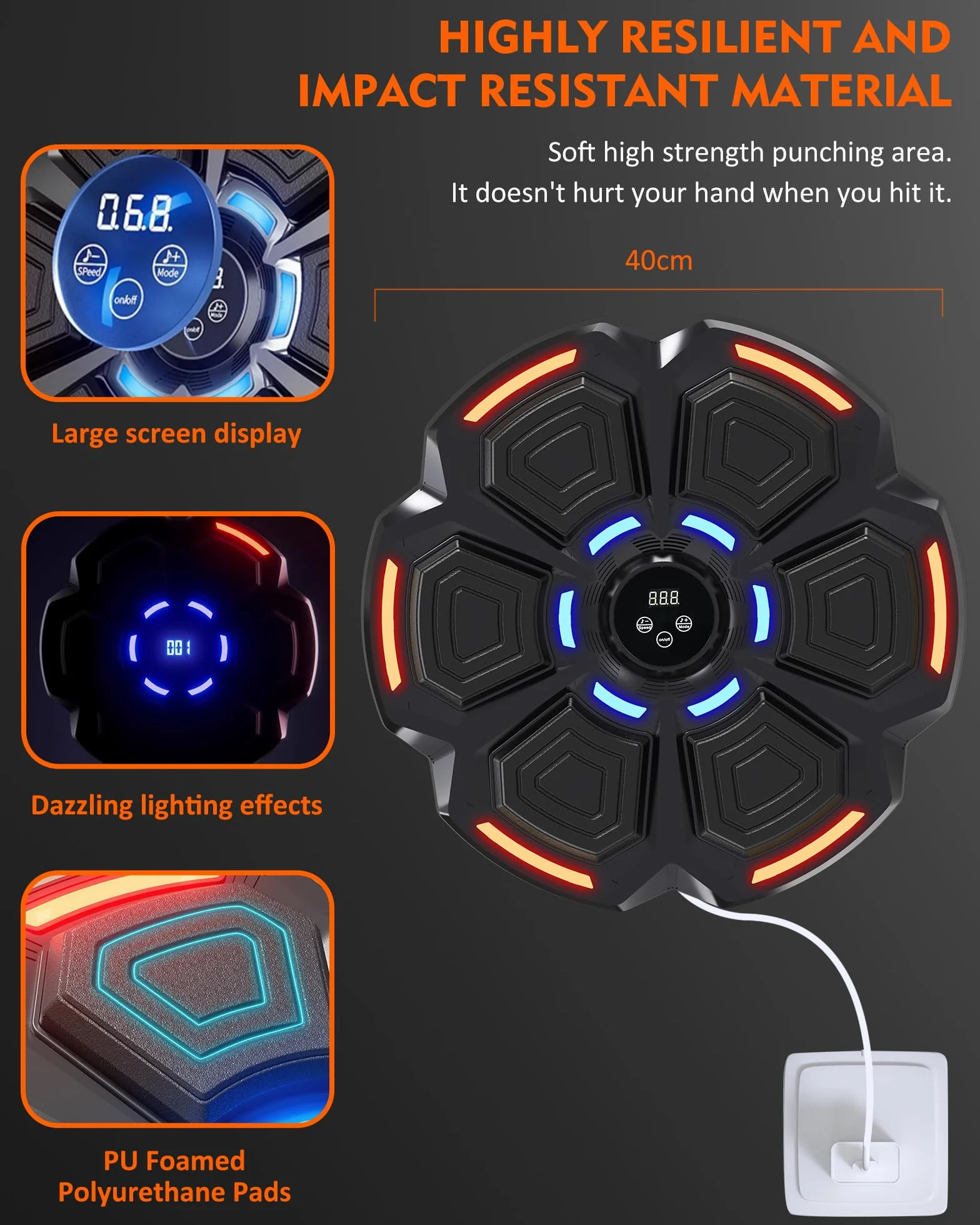 Máquina de Boxeo con Música snawowo - 9 Modos de Velocidad, Bluetooth, Recuento Inteligente, Luces al Ritmo, Guantes Incluidos