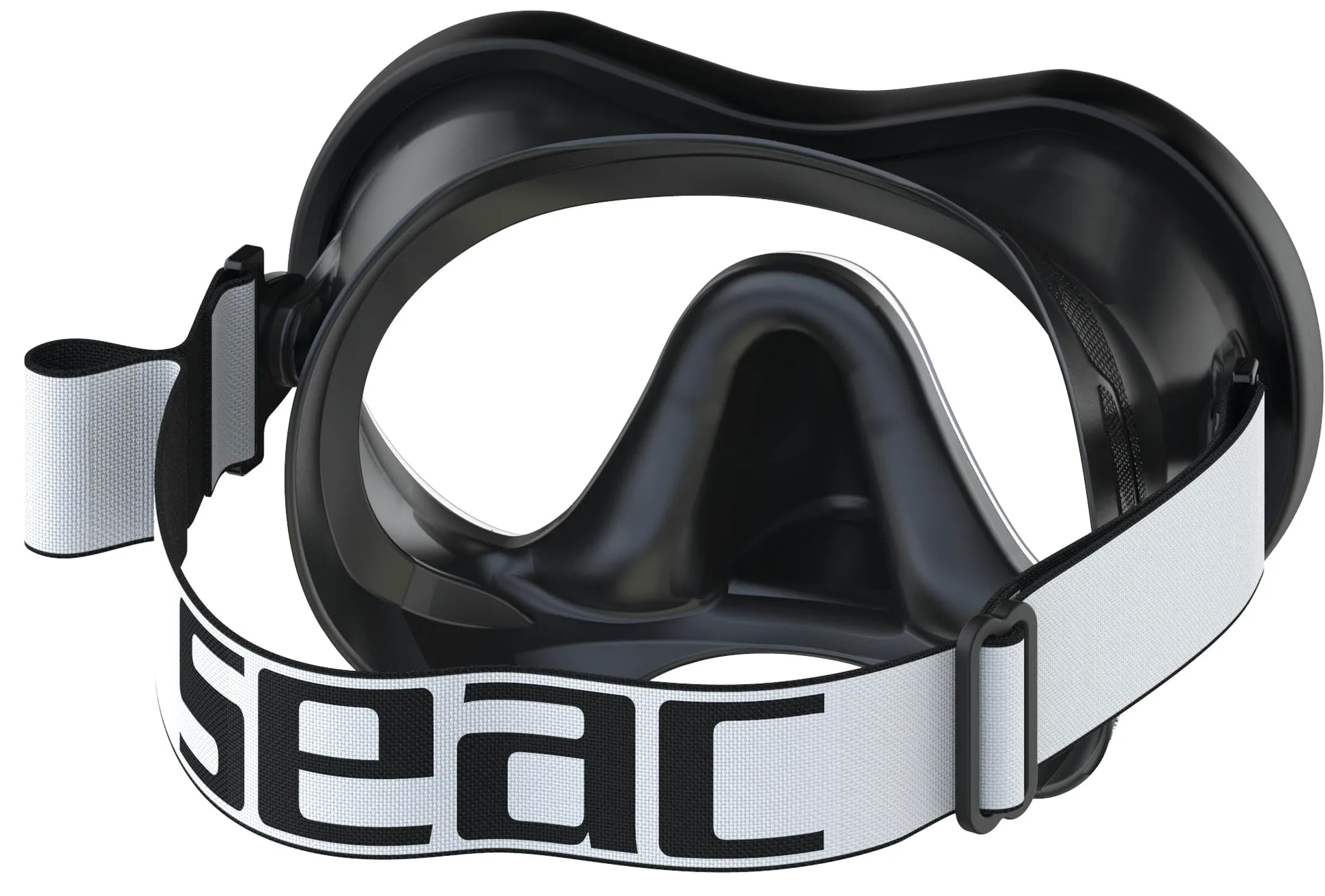SEAC Sunrise máscara de Buceo y Snorkel de una Sola Cara de Vidrio Templado con Hebilla 3D, con Casco de Tela o Silicona, Unisex Adulto