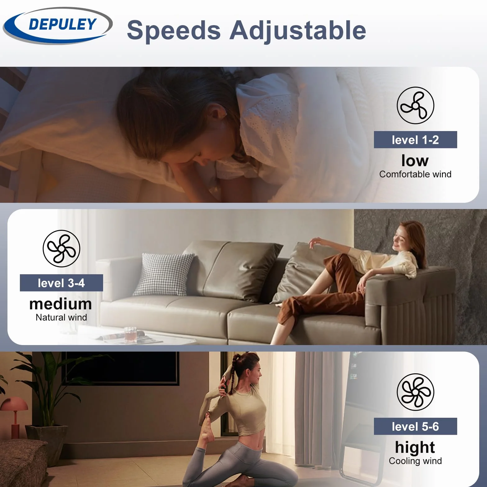 Depuley Ventilador de techo LED 20 pulgadas empotrado con luz regulable control por app blanco