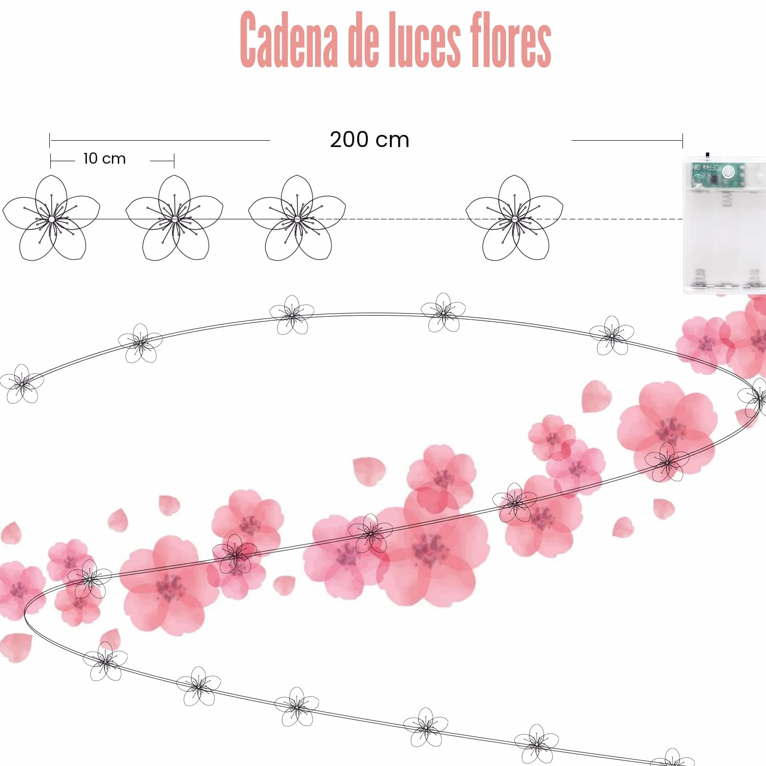 Auting Guirnalda LED flores de cerezo 2m 20 luces batería temporizador