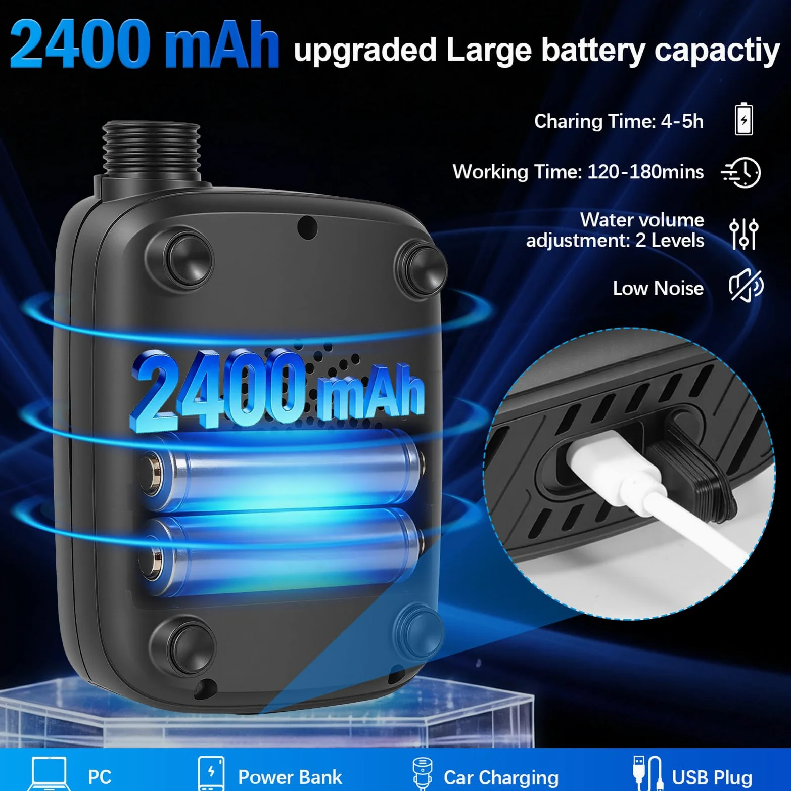 Ducha Portátil para Acampada 2400mAh para Suministros de Lavado de Coche | Ducha De Lavado Para Coche Y Acampada Para Playa Viajes Acampada Senderismo Pesca Jardinería Y Montañismo