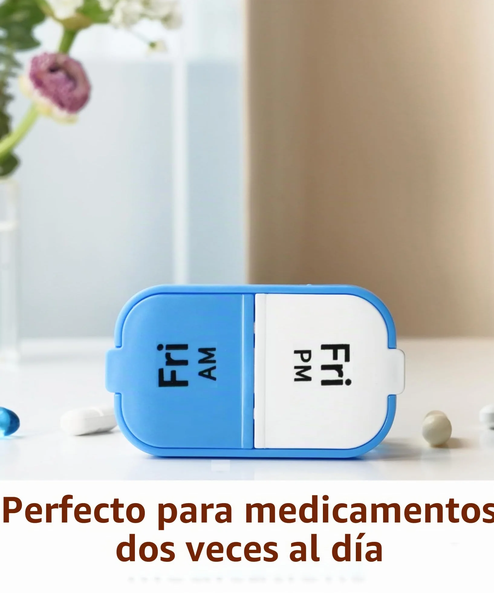 Organizador semanal XL de píldoras con 7 compartimentos desmontables AM/PM, dispensador portátil