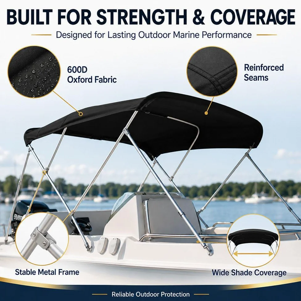Lona Bimini para Barco, Techo de Sombra Marina para Nautique Ski Nautique 200 | Tela Oxford 600D, lona de repuesto para bimini abierto, ayuda a bloquear el sol y resistir la lluvia
