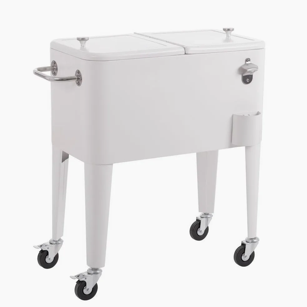 LOLAhome Nevera Carrito Vintage para Exterior, Blanco, 56 litros Capacidad | De Acero con tratamiento Epoxi para Exterior. Carrito de bebidas retro auxiliar con isotermo. Para barbacoa y celebraciones