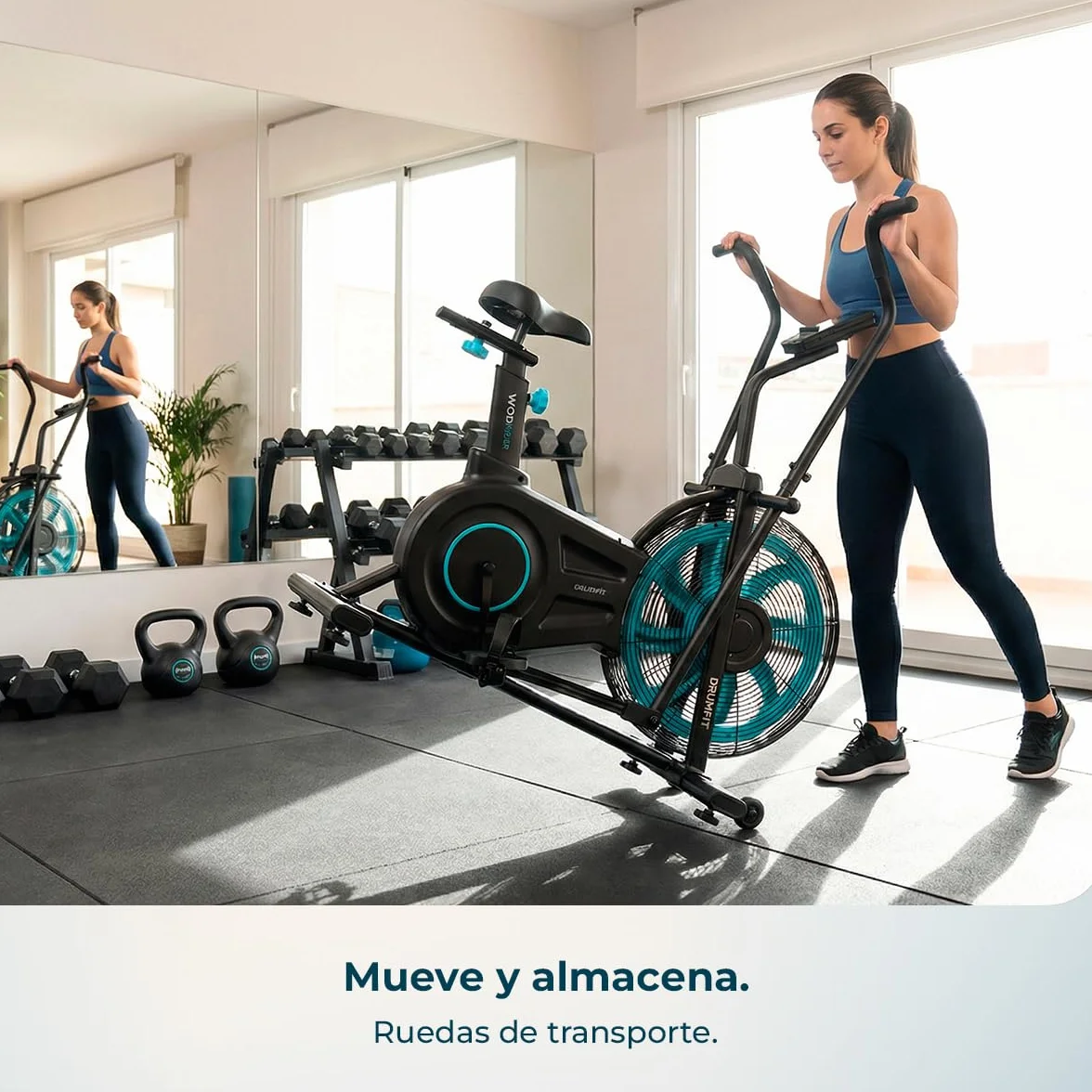 Cecotec Bicicleta de Aire Drumfit WOD Rider 2000 Eolo PRO. Ventilador 480mm, Resistencia Progresiva, Pantalla LCD Completa, Medidor de Pulso Integrado, Compatible APP Mambo, hasta 135kg
