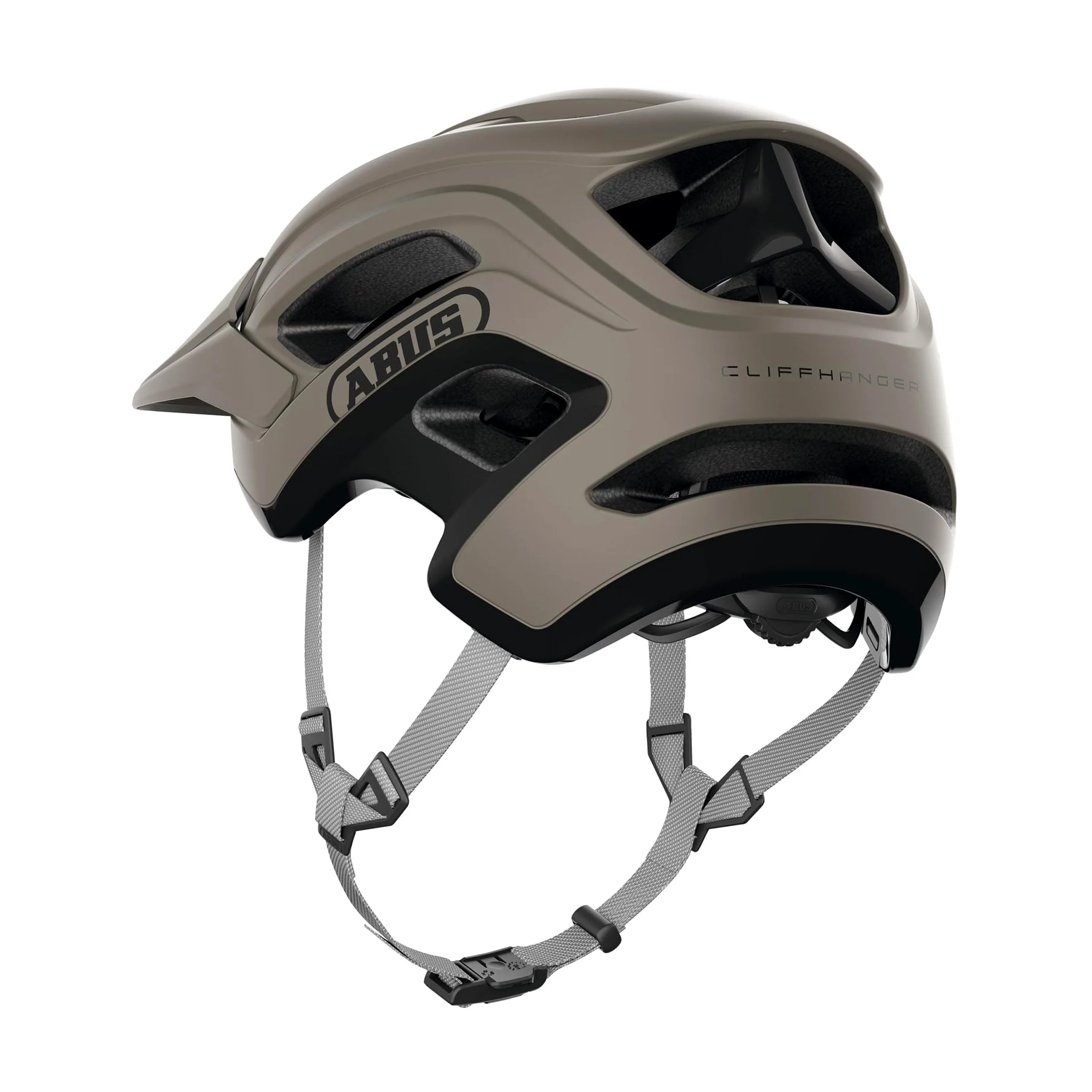 ABUS Cliffhanger Casco MTB, Dust Grey, Talla M | Casco MTB para singletrail y enduro, cierre magnético, visera ajustable, almohadillas lavables