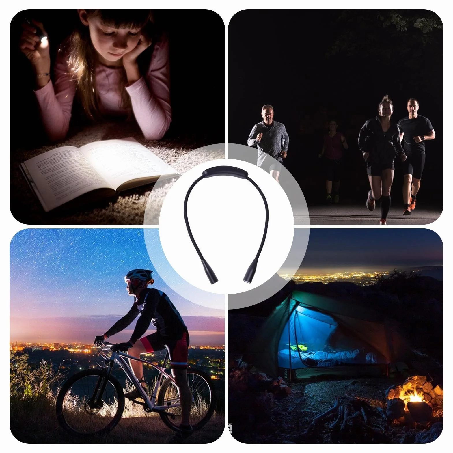 Luz de lectura LED recargable USB, lámpara de libro portátil flexible, brazo ajustable para acampar