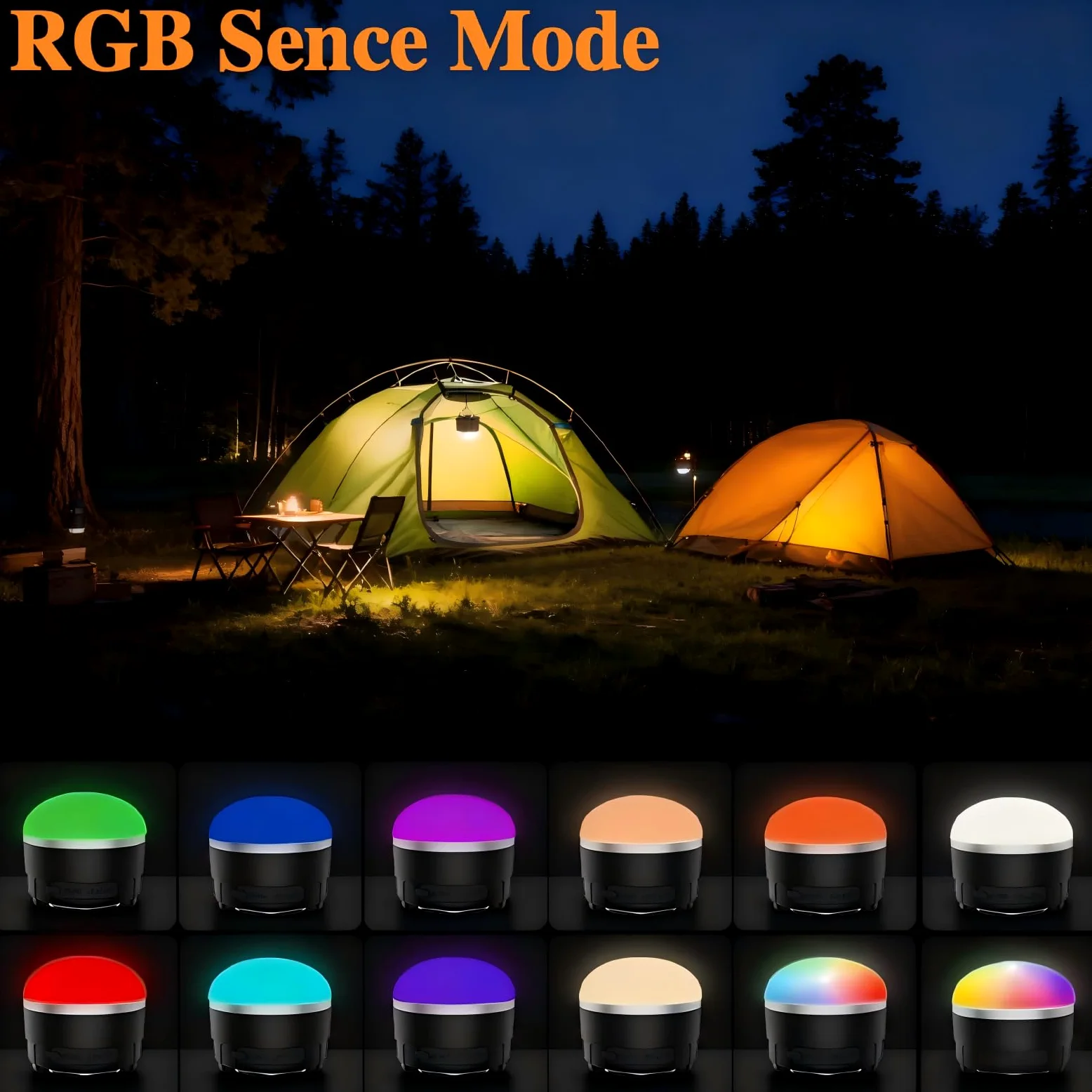 Linterna LED de camping recargable, esencial para campamento, cambio de color RGB, 1000 lm, 4 modos de luz, base magnética, impermeable IP65, linterna portátil para camping, senderismo, huracanes y
