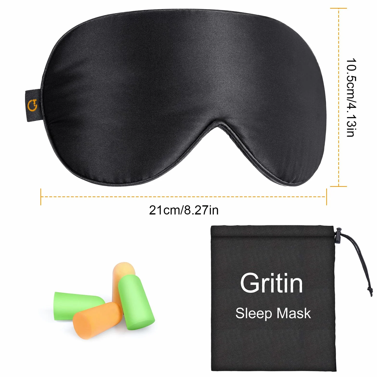 Gritin Antifaz para Dormir Seda Natural Anti-Luz Máscara con Correa y Tapón para Oídos