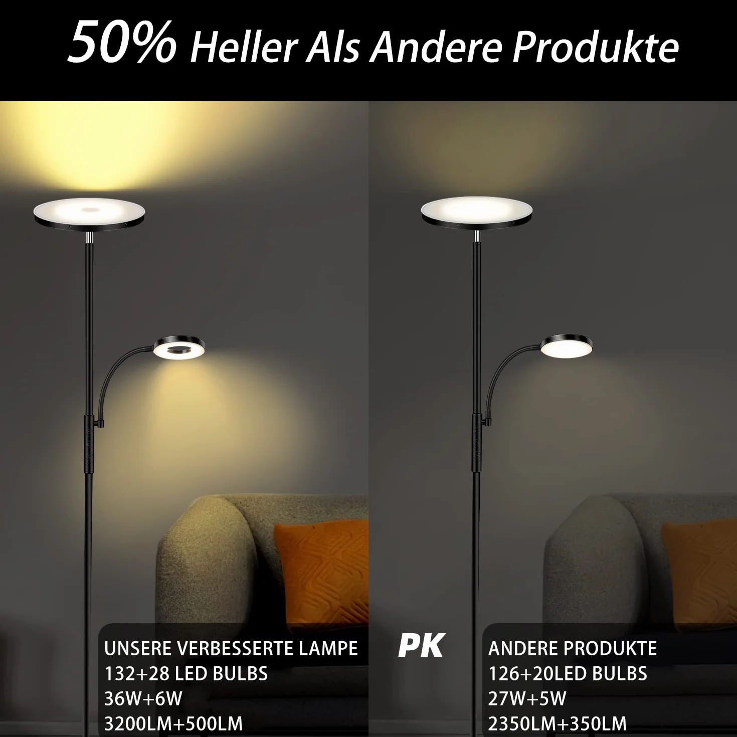 Yikuneng Lámpara de Pie LED Regulable 42W 4500LM con Control Remoto y Táctil