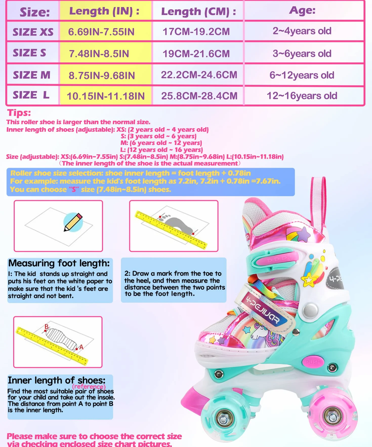Patines Unicornio Ajustables con Ruedas Luminosas para Niños Principiantes