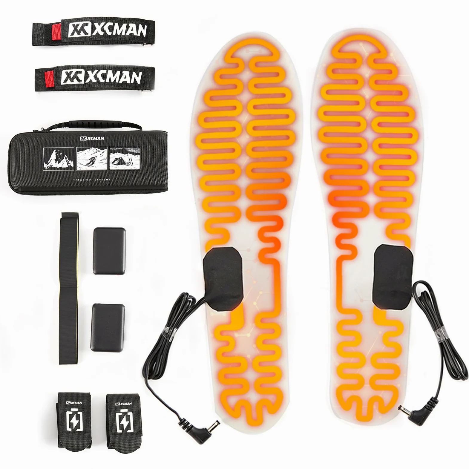 XCMAN Plantillas calefactoras, plantilla de calefacción de metal ajustable para hombres y mujeres, 3000 mAh, recargable, plantillas calentadoras de pies con batería con 3 ajustes de temperatura