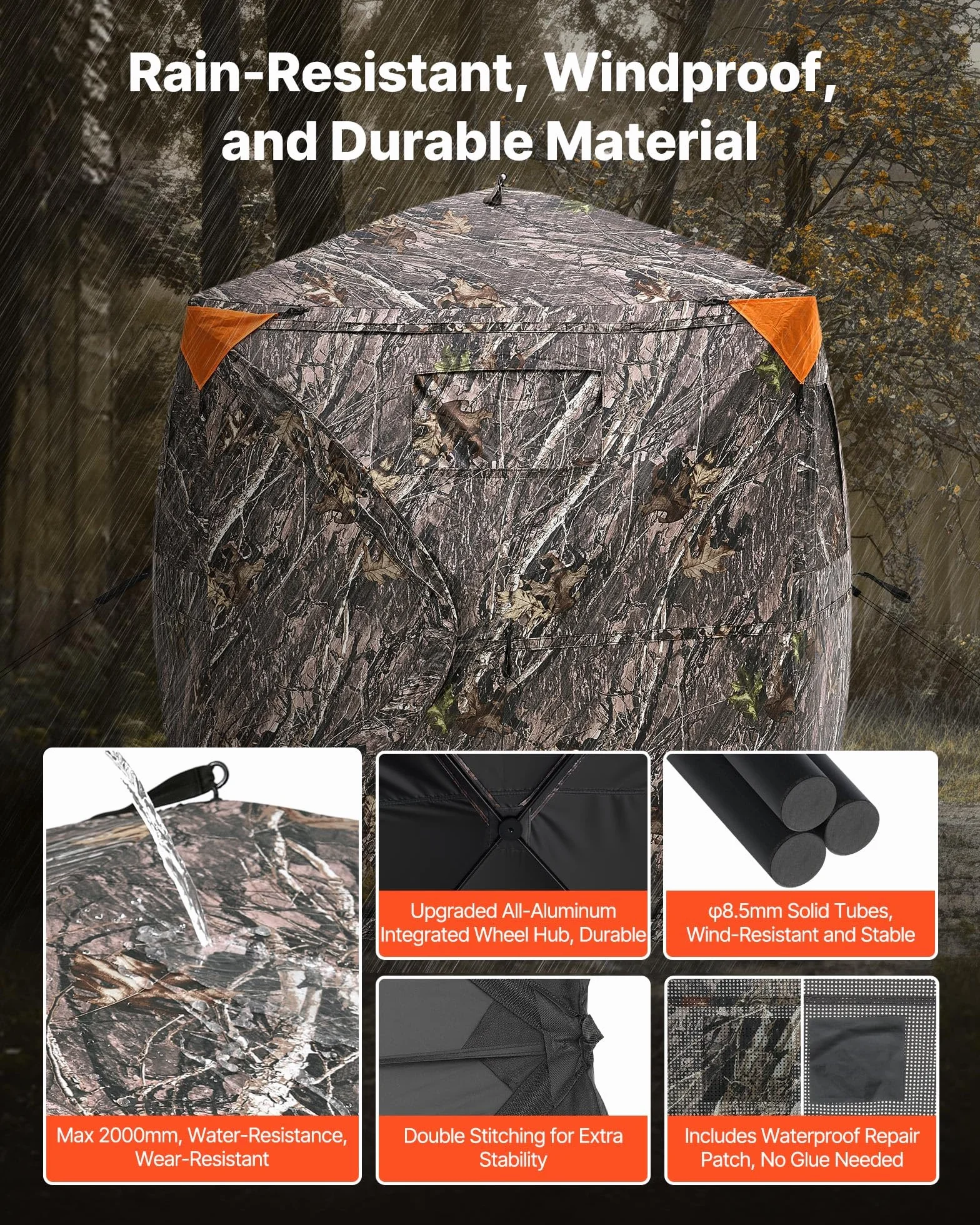 VEVOR Persiana de caza, persiana transparente de 270°, para 4-5 personas, con bolsa de transporte, tienda de campaña portátil y resistente, malla transparente unidireccional para caza de pavos y