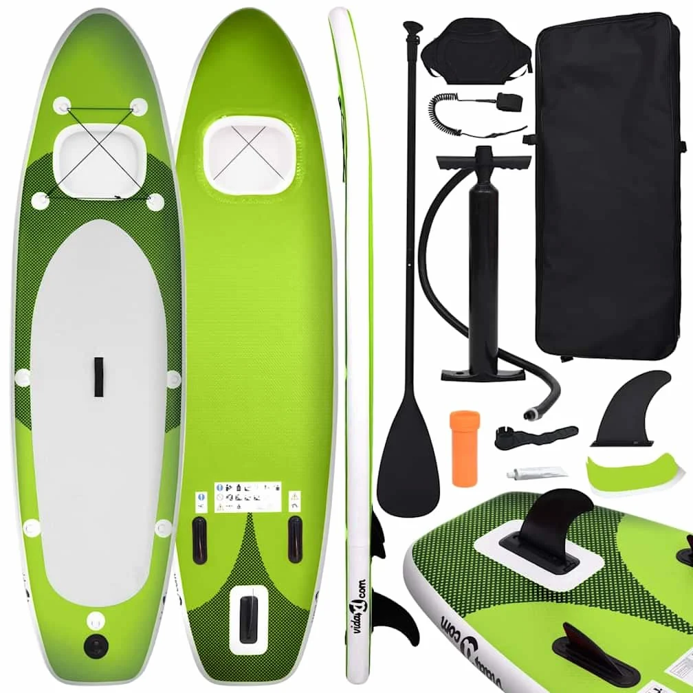 vidaXL Juego de Tabla Paddle Surf Inflable Verde 300x76x10 cm
