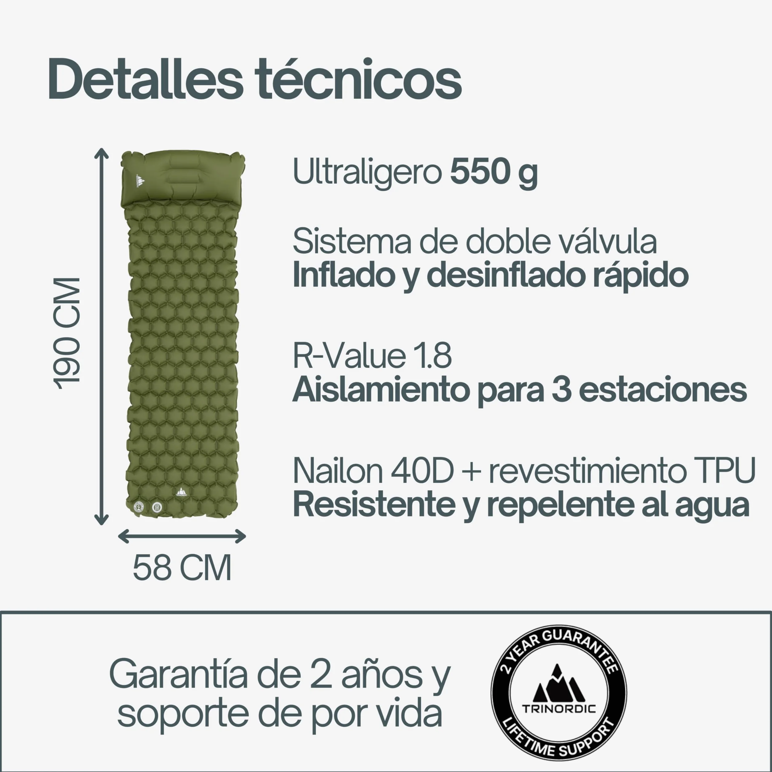 TRINORDIC Colchoneta de camping ultraligera inflable cama individual portátil