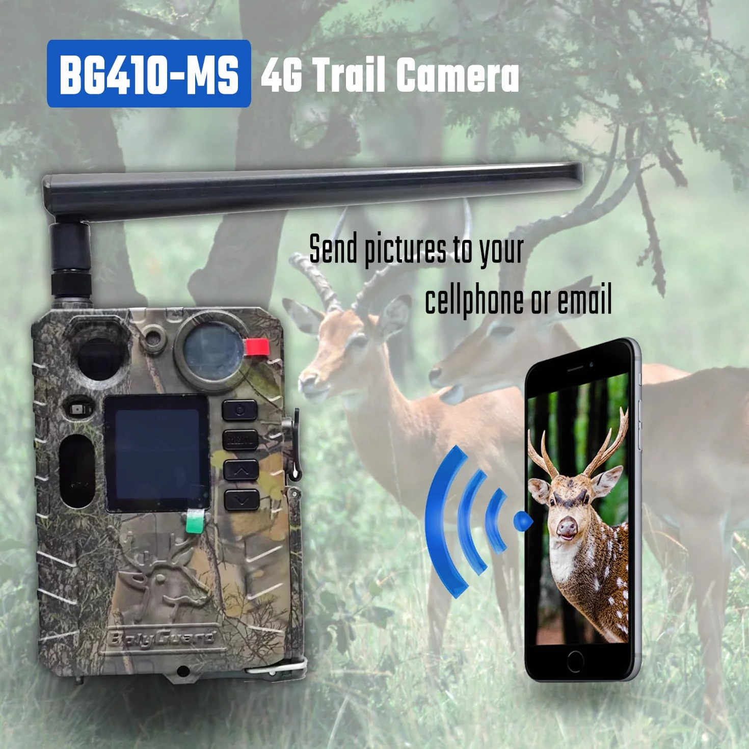 Bolyguard 4G 37MP 4K Cámara Salvaje con Transmisión por Celular, cámara de Caza con visión Nocturna activada por Movimiento, 30 m Visión Nocturna, MMS, GPRS y Correo Electrónico