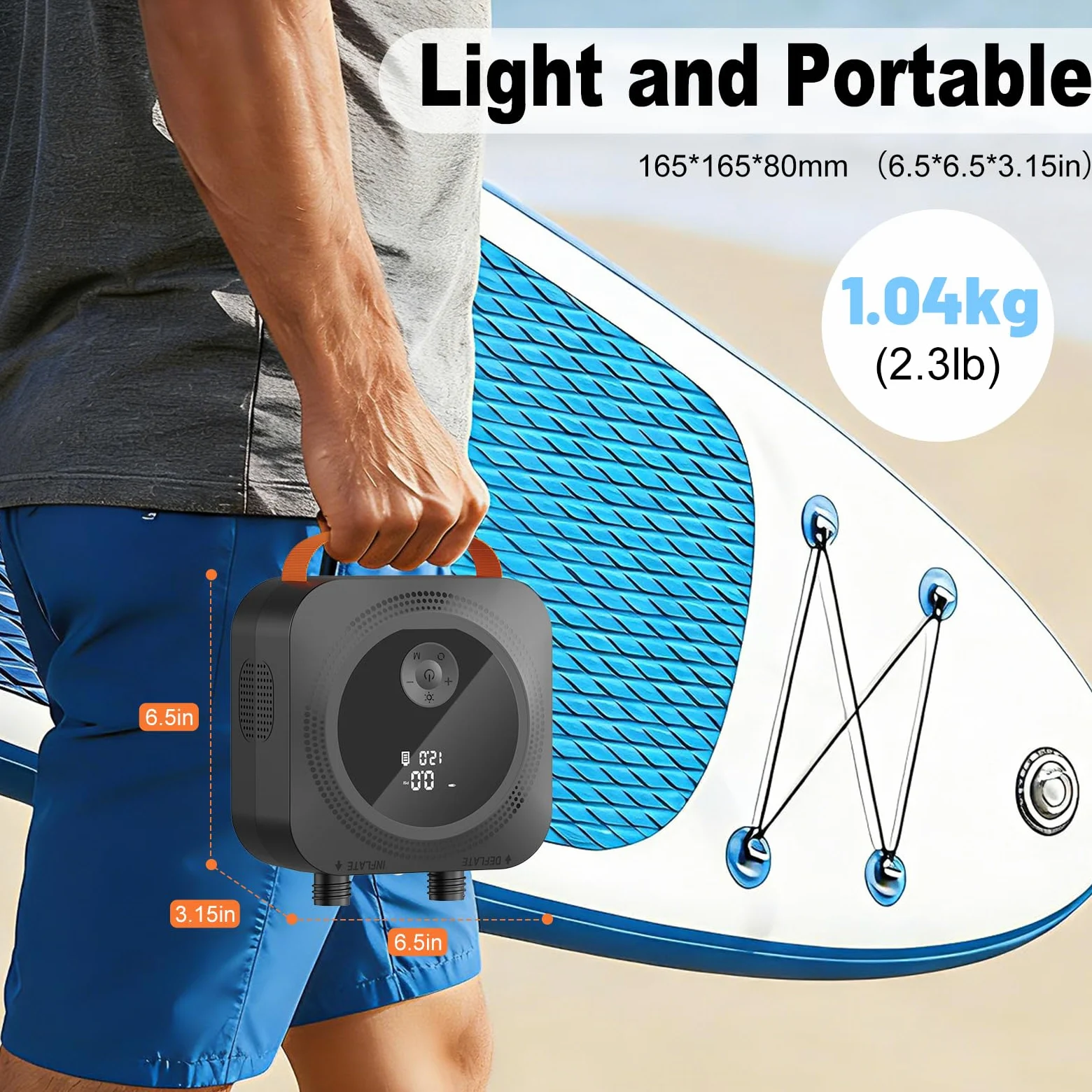 Bomba Sup Eléctrica con Batería, Bomba de Aire Eléctrica Sup de Alta Presión 22 PSI, Recargable, Inflado/Desinflado Inteligente, Apagado Automático para Tablas de Paddle Hinchables, Kayaks, Kitesurf