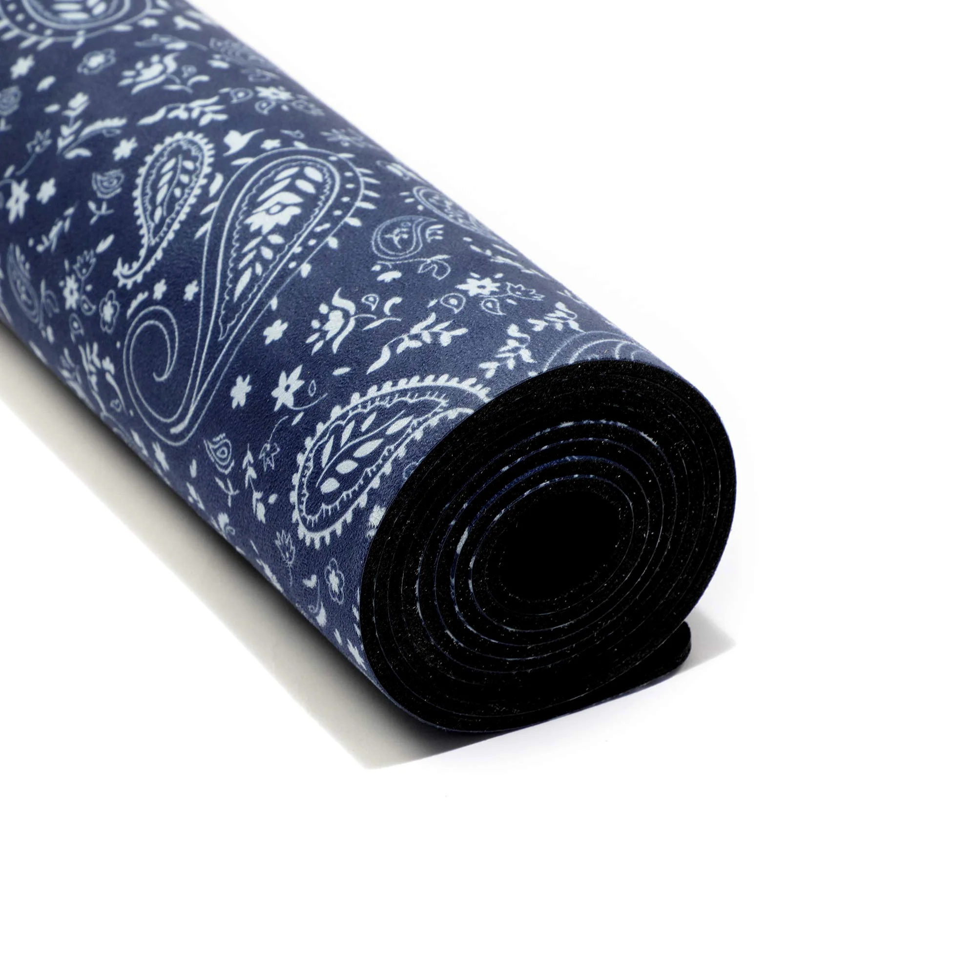 247YOGAMATS Esterilla de Yoga caucho y microfibra BLUE PAISLEY / 183 x 68 cm, 4 mm/Antideslizante/Apta lavadora/Yoga principiantes y avanzado/Cinta de transporte incluida