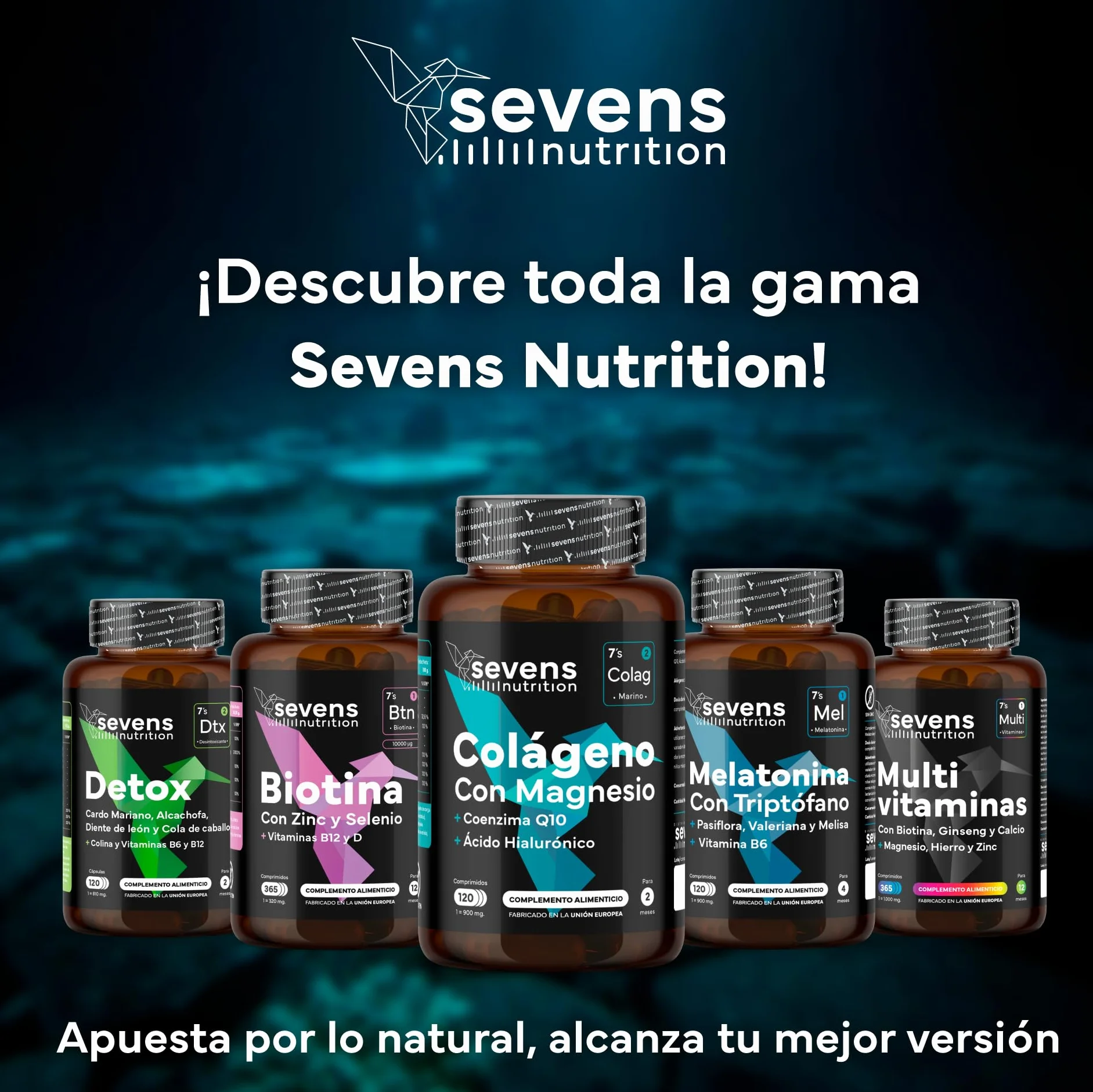 Sevens Colágeno Hidrolizado Puro con Magnesio, Ácido Hialurónico y Coenzima Q10 - 120 Cápsulas
