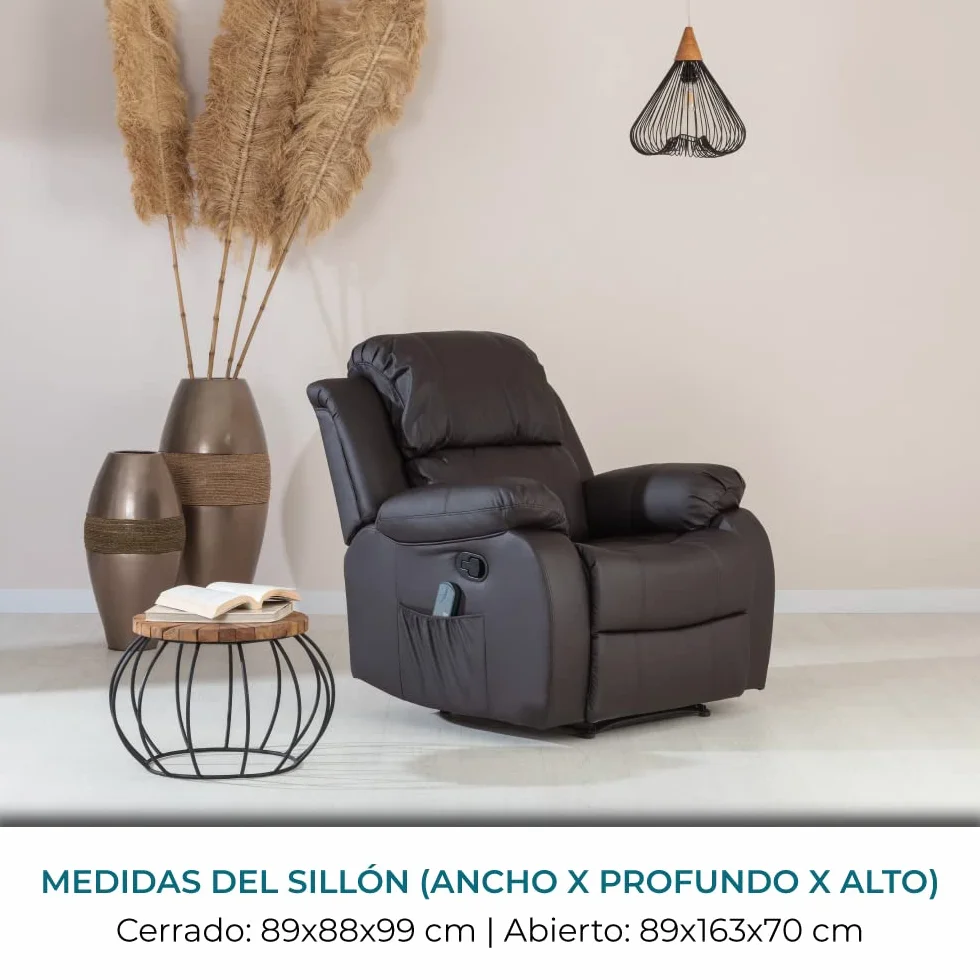 Don Descanso Sillón Masaje Relax Calor Trevi Choco Reclinable 160º 8 Motores Silenciosos Calor Lumbar Masaje 4 Zonas PU Anti-Cuarteo