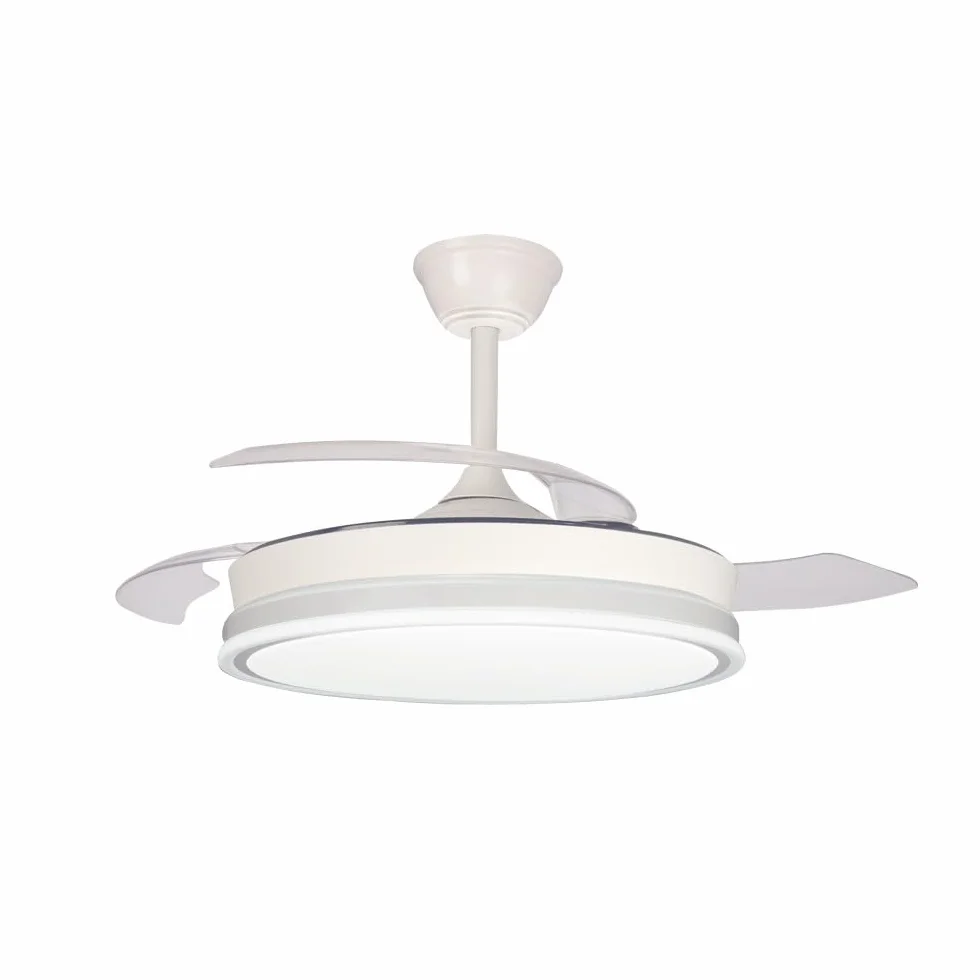 Ventilador de techo retráctil con aspas plegables Surpino Blanco, luz LED 45W, mando a distancia CCT regulable