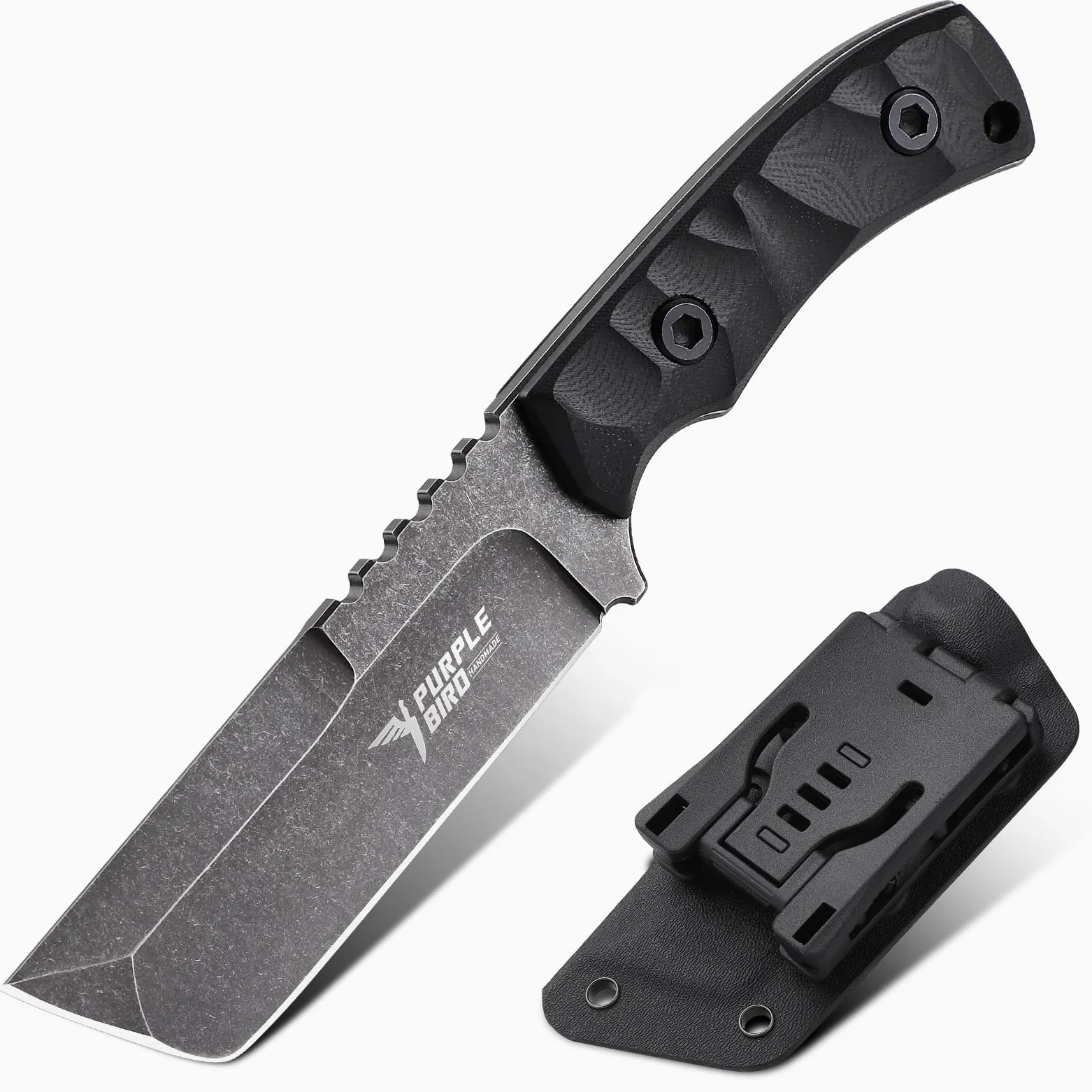 PURPLEBIRD Cuchillo Caza Hoja Fija Bushcraft para Exterior | Cuchillo de hoja fija para bushcraft, camping y aventuras en naturaleza.