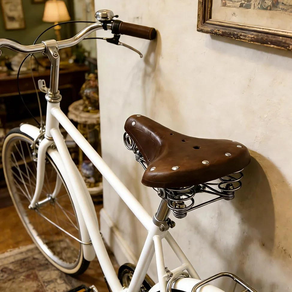 TentHome Sillín de Bicicleta Vintage de Cuero Sillín de Muelle Helicoidal para Hombres Mujeres, Café