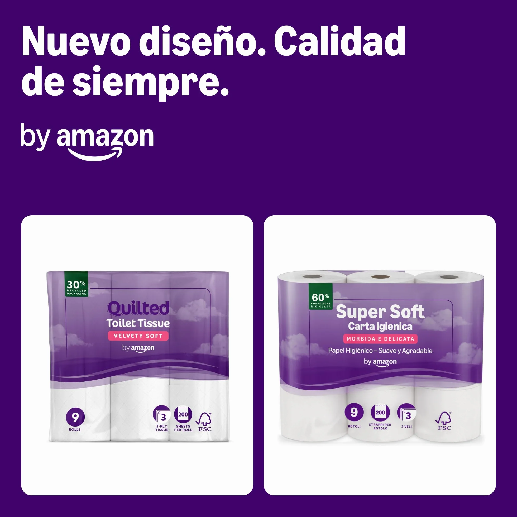 Amazon Papel Higiénico Supersuave 3 Capas 36 Rollos 200 Hojas FSC