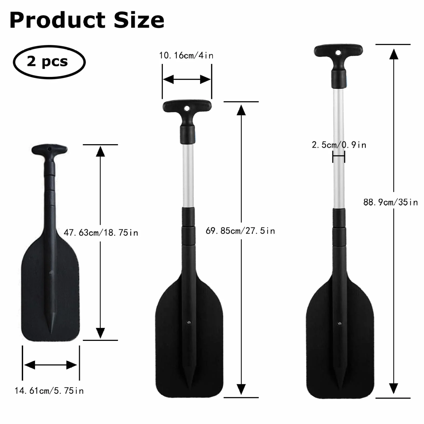 Remo telescópico para kayak 2 piezas con cuchillas de plástico mango en T