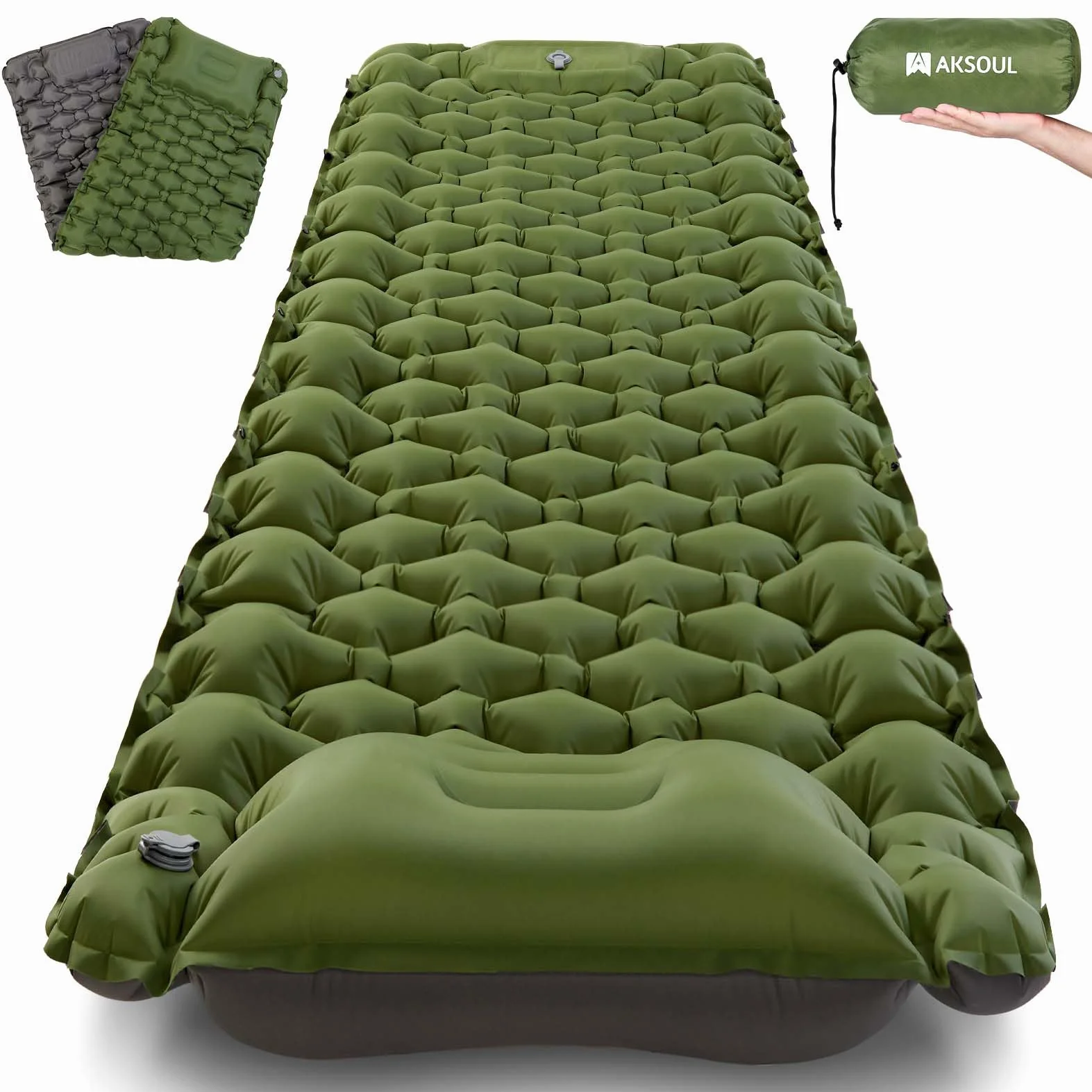 AKSOUL Colchoneta Autoinflable para Dormir para Acampar: Utraligero Esterilla Inflable Portatíl Colchón Individual, concon Bomba de Pie para Camping, Exteriores, Viaje