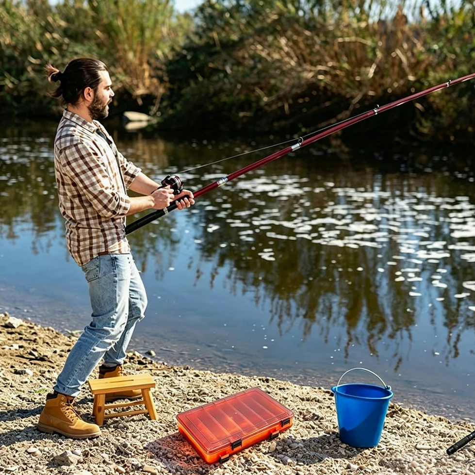 WEBEEDY Paquete de 4 cajas de señuelos de pesca de doble cara, caja de aparejos, 27,5 x 18 x 4,75 cm, plástico translúcido, almacenamiento de señuelos de pesca con hebilla para organizador de cebos de