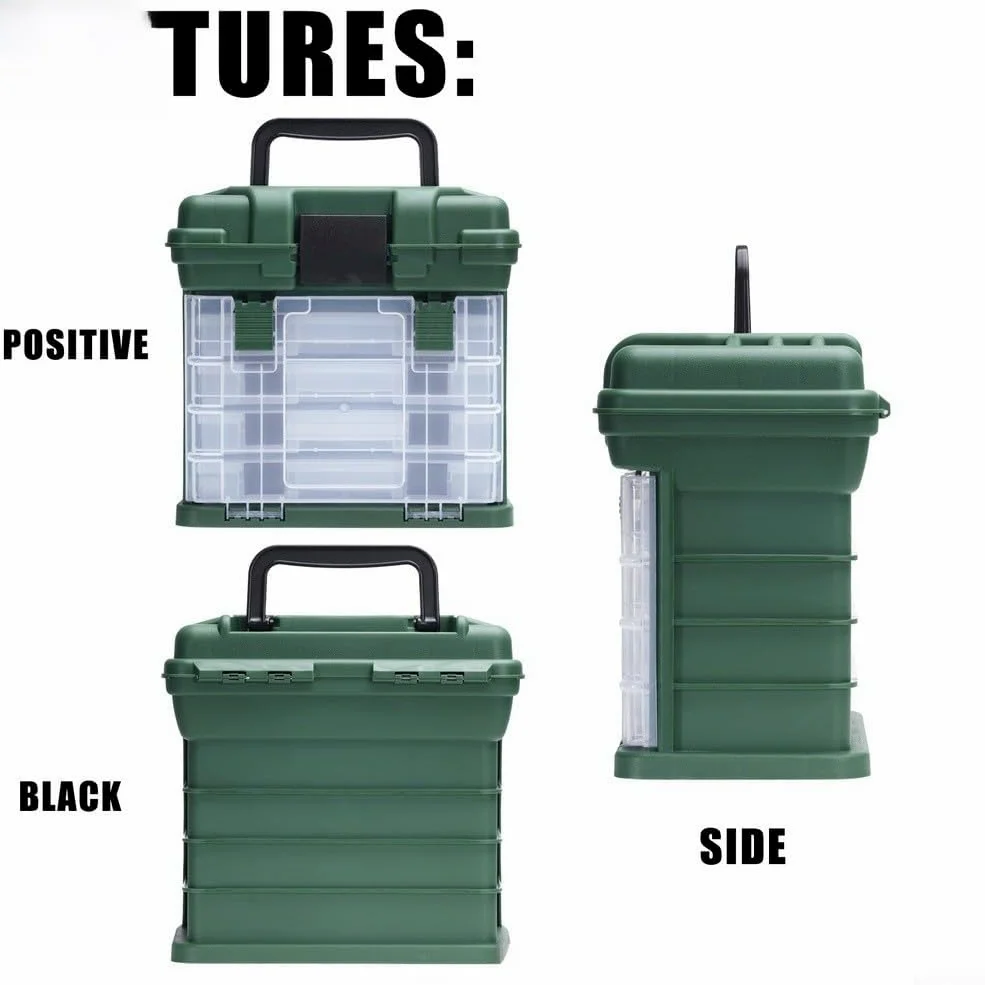 Caja de aparejos de pesca, organizador de almacenamiento impermeable con múltiples compartimentos, funda de plástico PP portátil con asa para señuelos, ganchos y equipo (verde)
