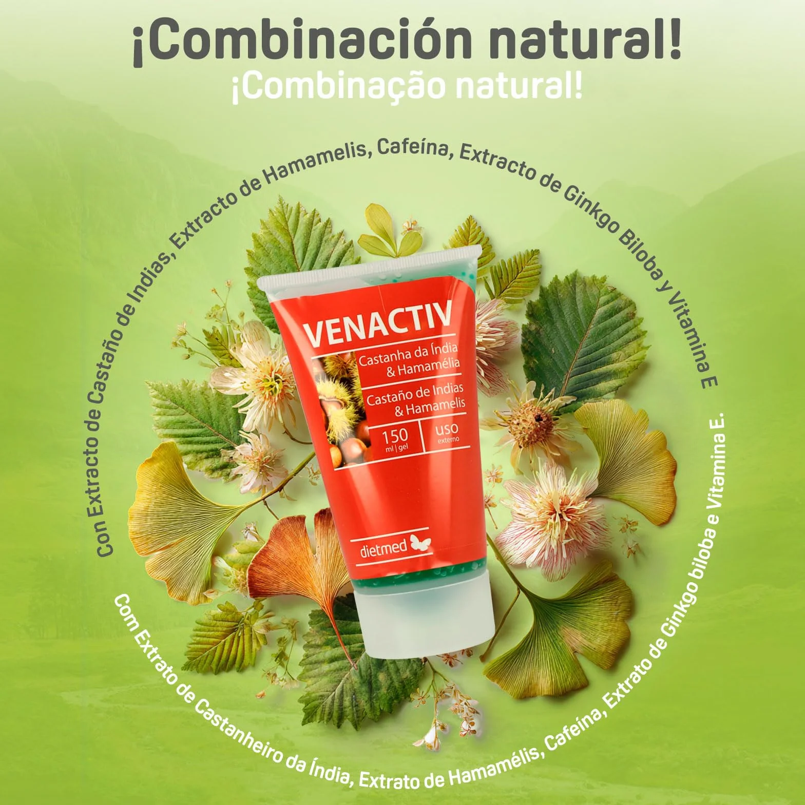 DietMed Gel Piernas Ligeras Castaño de Indias Hamamelis - 150 ml Bienestar Circulatorio con Cafeína Ginkgo Biloba Vitamina E