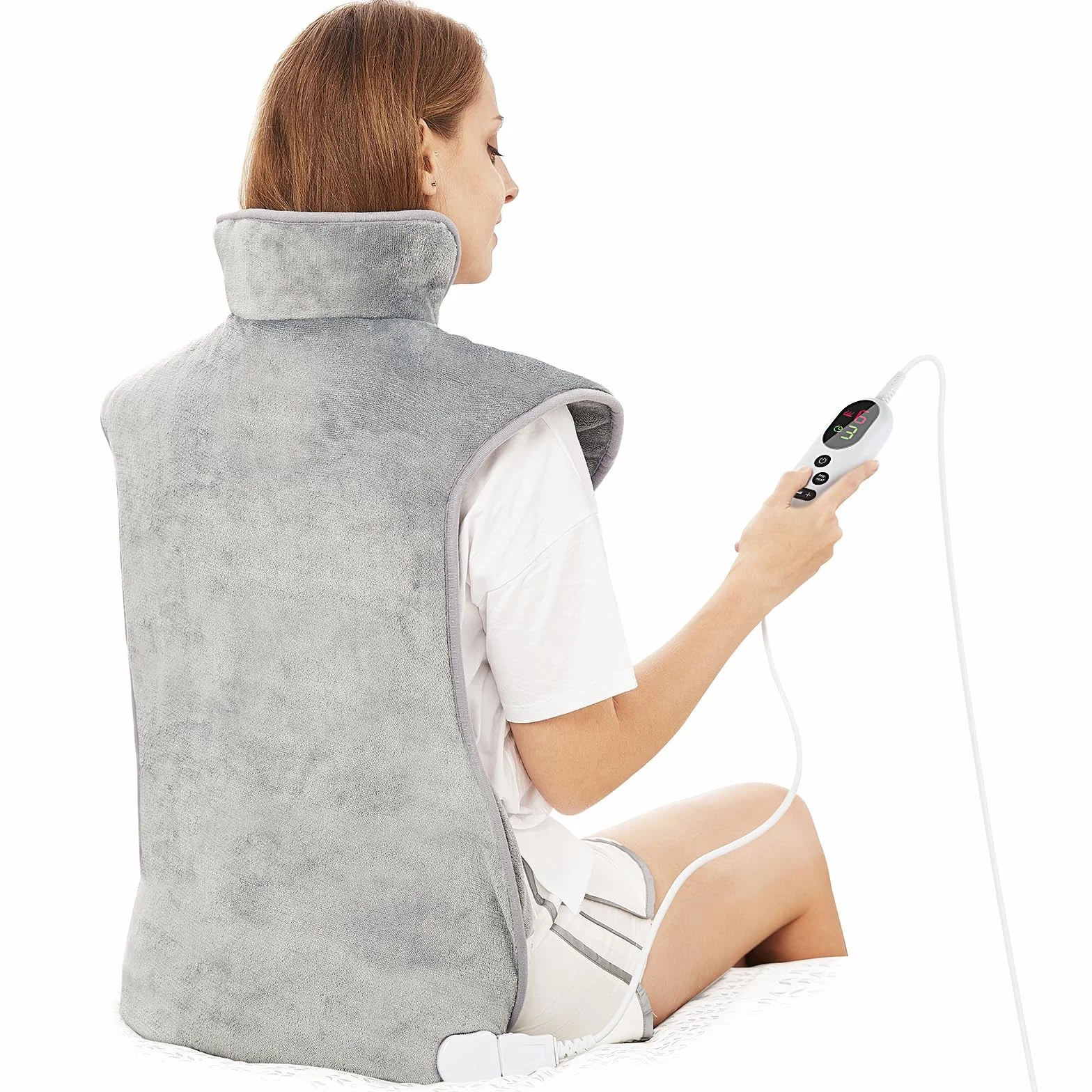 Almohadilla Térmica para Espalda y Cuello 60×100cm, 6 Niveles de Calor, Temporizador de Apagado Automático de 2 Horas, Calentamiento Rápido, Cinturón, Franela, Oficina y Hogar, Lavable a Máquina