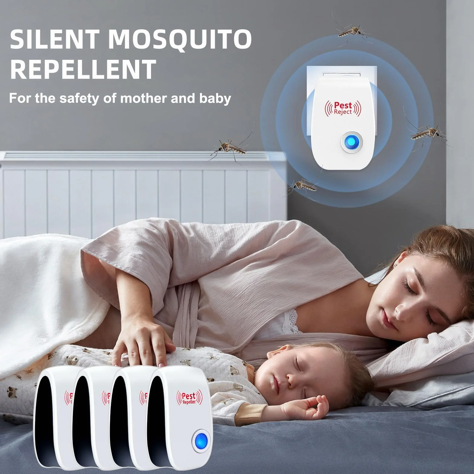 Repelente Ultrasónico de Plagas 4 Piezas, Antimosquitos Eléctrico Enchufe para Control de Insectos, Ahuyentador de Ratones y Cucarachas