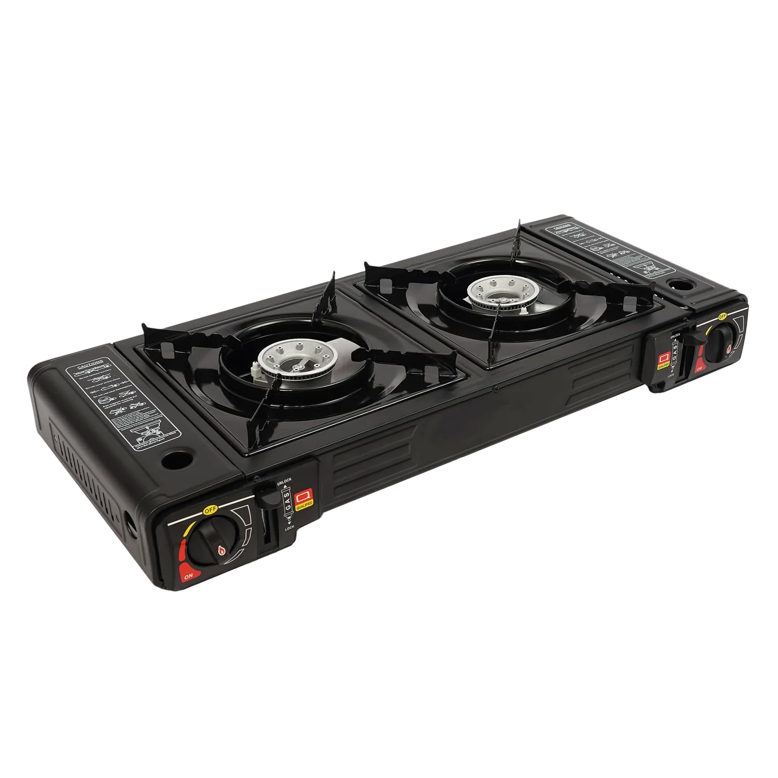 Hornillo de camping de 2 llamas con encendido piezoeléctrico, quemador de alto rendimiento de 2,5 kW para exteriores, incluye bolsa de transporte, para trekking, pesca y picnic familiar