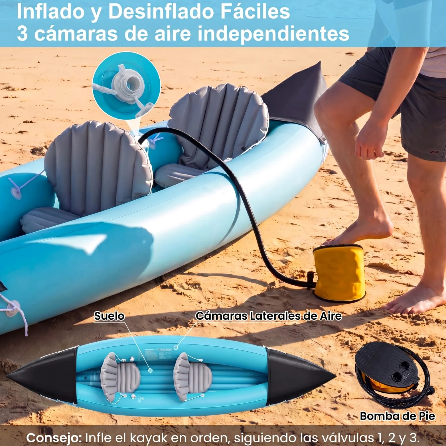 COSTWAY Kayak Hinchable 2 Plazas, Barca Hinchable para 2 Personas con Asientos, Remos de Aluminio, Bomba de Pie, 321 x 92 x 45 cm, Canoa Hinchable para Adultos Pesca, Capacidad 160 kg