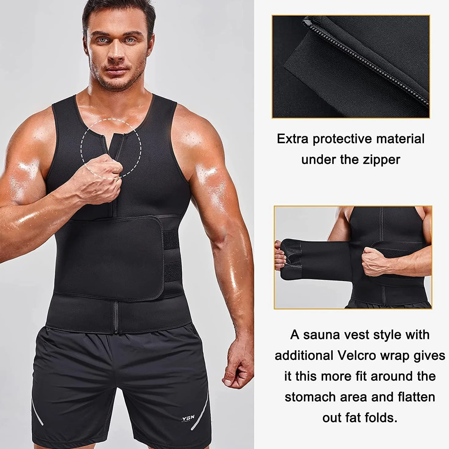 KUMAYES Faja Reductora Adelgazante Hombre Neopreno Camiseta Reductora Compresion de Sauna Sudoración para Deporte Fitness