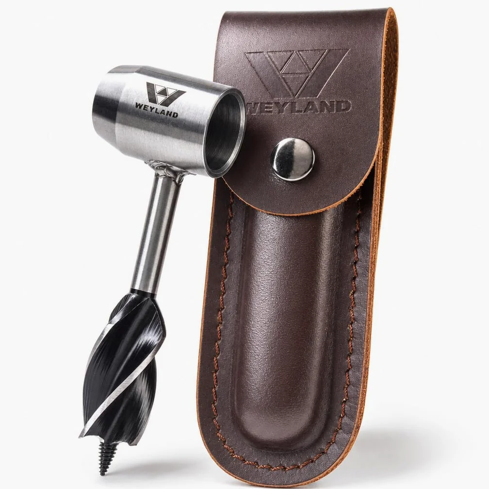 WEYLAND Herramienta de supervivencia Bushcraft de Settlers: taladro de mano de madera de ojo escocés, herramienta para hacer piquetas y agujeros, multiherramienta con vaina, herramientas para acampar