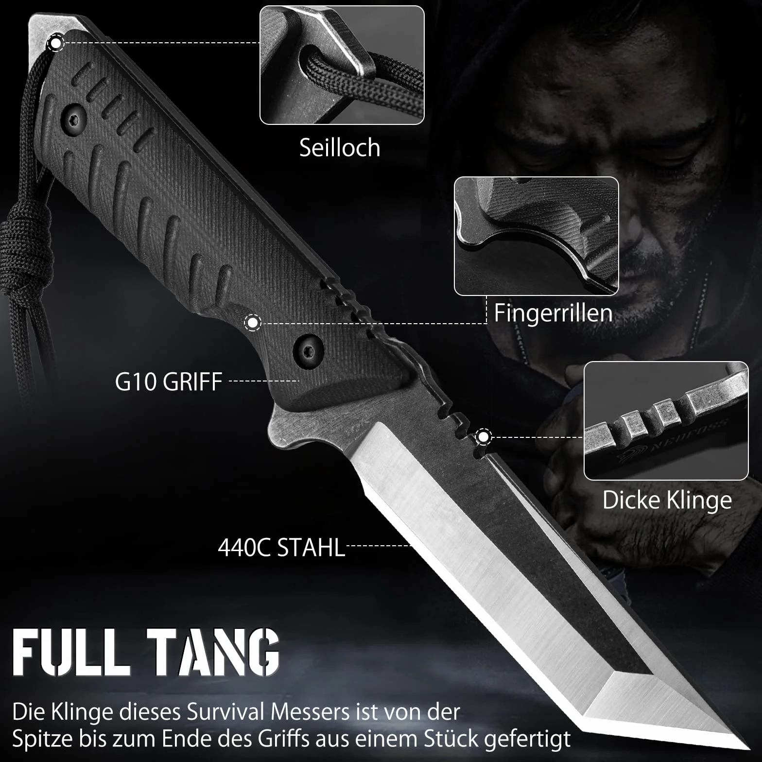NedFoss DRAGON cuchillo supervivencia bushcraft hoja fija full tang acampada