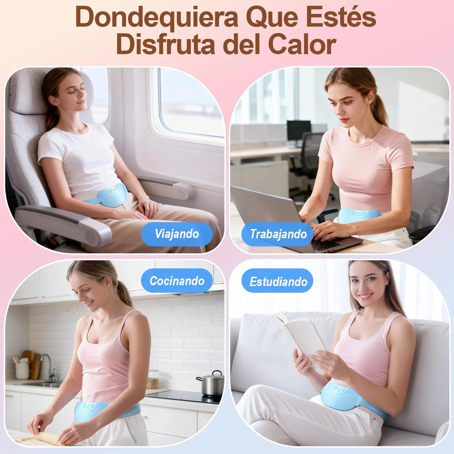 Comfytemp Almohadilla Térmica Menstrual de Grafeno, Cinturón Masajeador Portátil con 3 Modos de Vibración y 2 Niveles de Intensidad, Capacidad de 2500mAh, Regalo Ideal para Madre y Seres Queridos