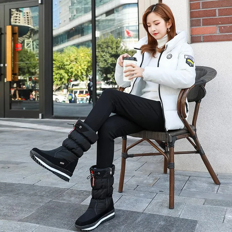 Botas de Nieve Mujer Cremallera Impermeables Aisladas Invierno