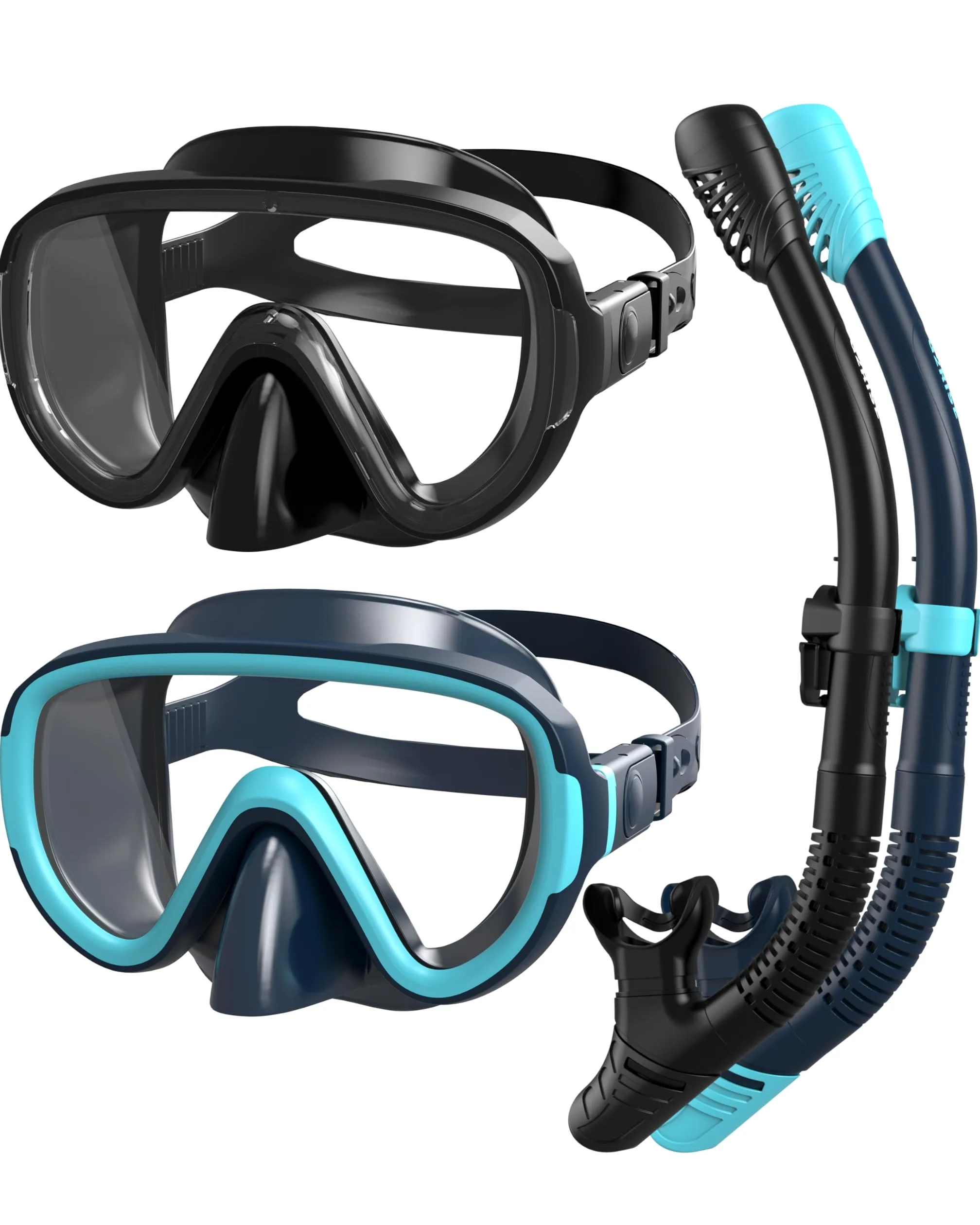 G2RISE Conjunto de Máscara, Gafas de Buceo para Adultos, Gafas Snorkel con Lentes de Vidrio Templado, Sistema de Tope Seco & Hebilla Ajustable Mejorada para Esnórquel, Buceo, Natación