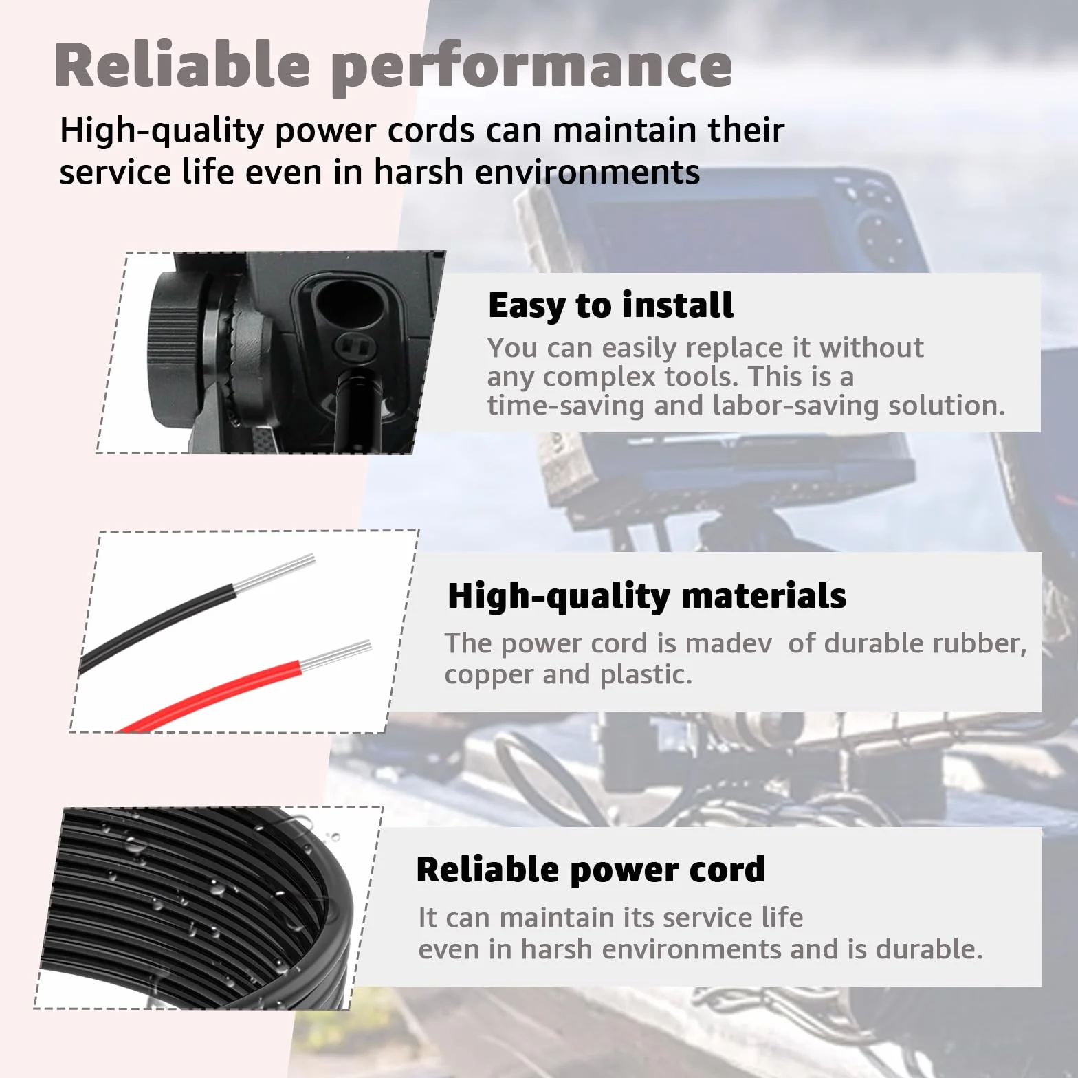 Upgrate Cable de alimentación de repuesto para Lowrance HOOK2 Hook Reveal 5/7/9/12