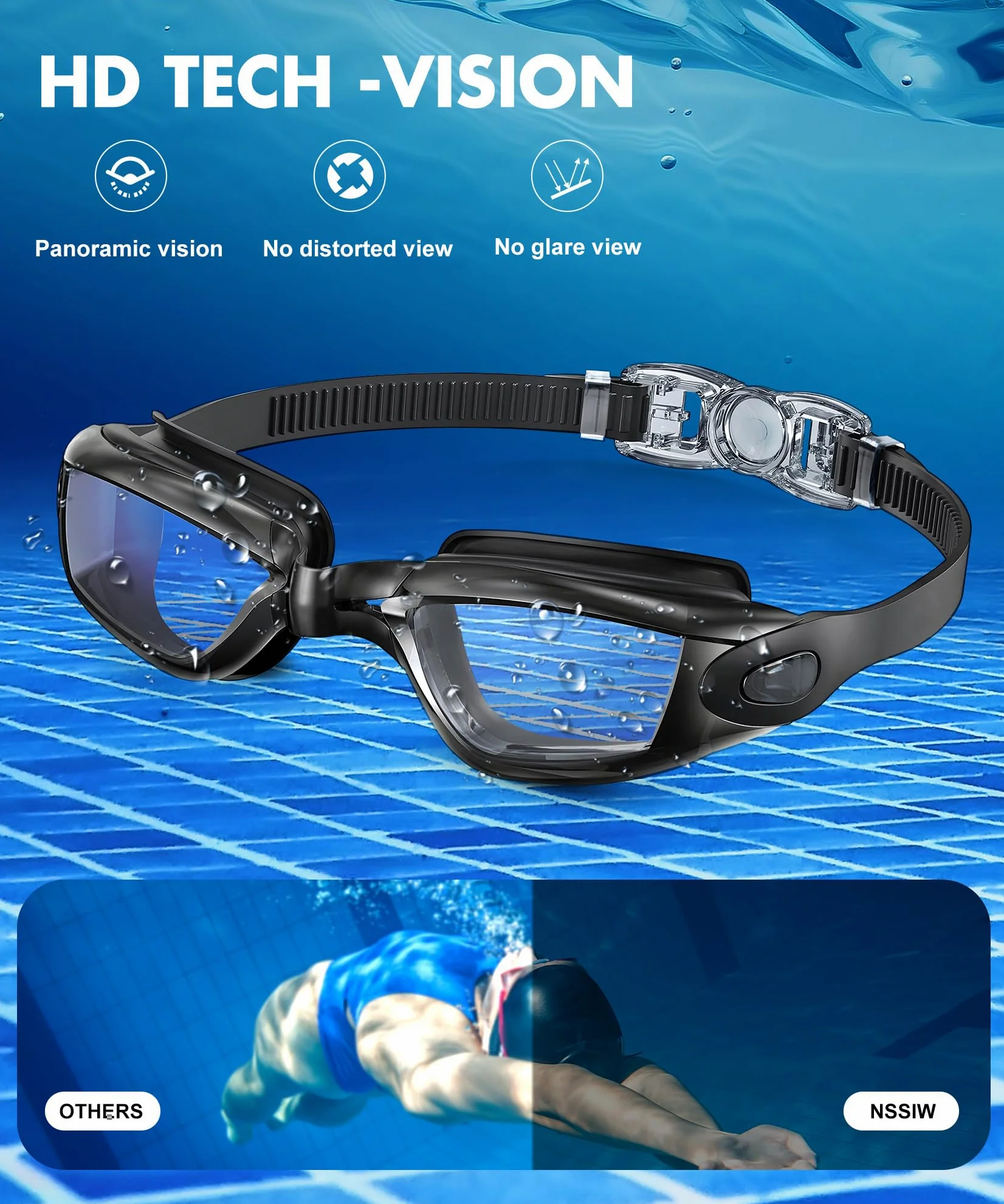 NSSIW Gafas de natación para adultos, para hombres y mujeres: antivaho, sin fugas y campo de visión ultra ancho, paquete de 3