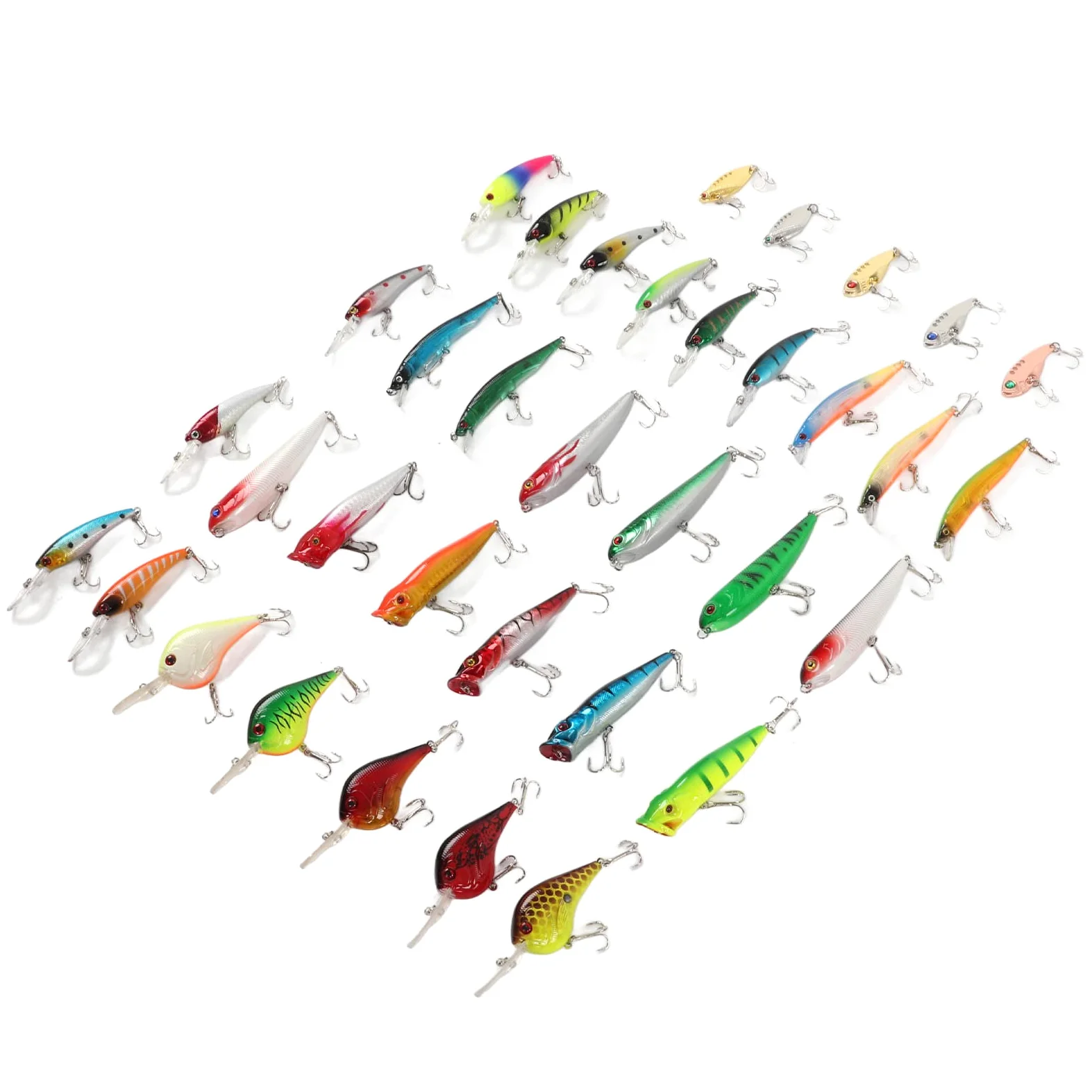 Cebo Artificial Duro, Kit 35 Piezas Señuelos Minnow Mezclados, Material Resistente, Aplicación Agua Dulce y Salada, Para Pesca en Barco, Lago, Río