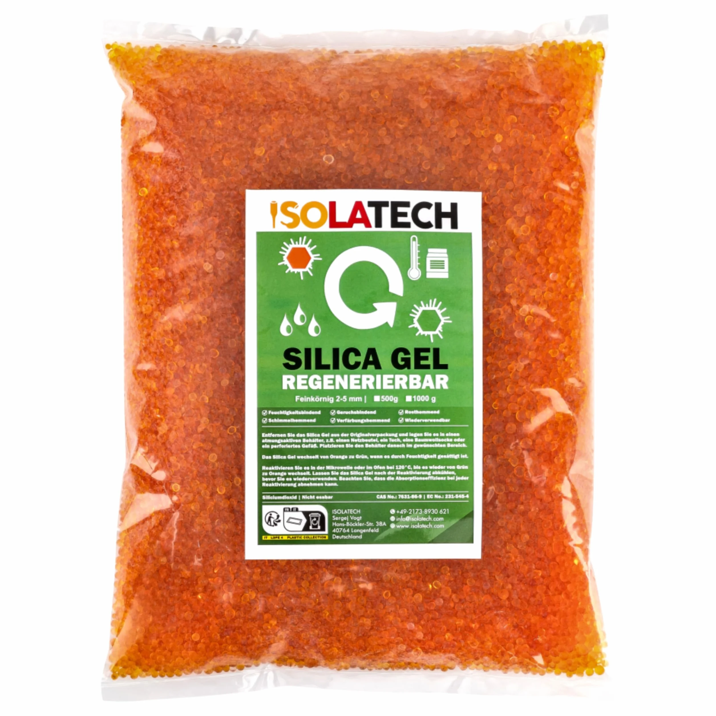 ISOLATECH Silica Gel regenerable naranja 0,5 kg bolsa deshumidificador Gel de sílice secador de filamento