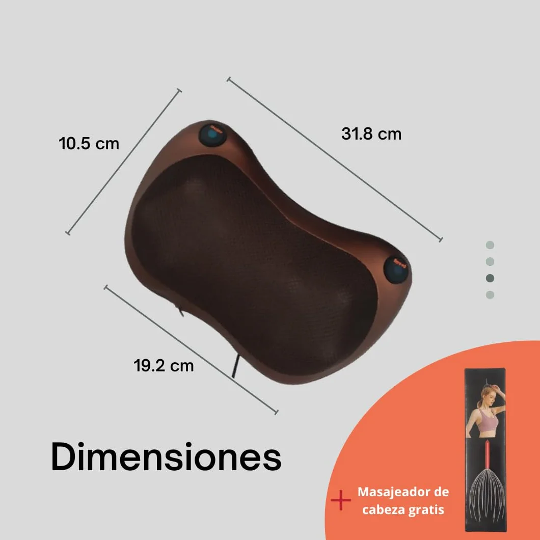 Masajeador Cervical y Espalda Almohada Eléctrica con Calor 8 Rodillos Bidireccional Regulable