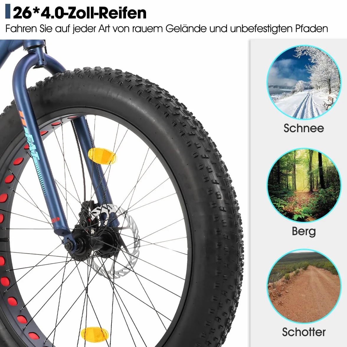 HILAND Bicicleta de Montaña Fat Tire 24/26 Pulgadas, Fat Bike con 7 Velocidades, Doble Freno de Disco, para Niño, Jóvenes y Adultos, Bicicleta para Playa y Ciudad