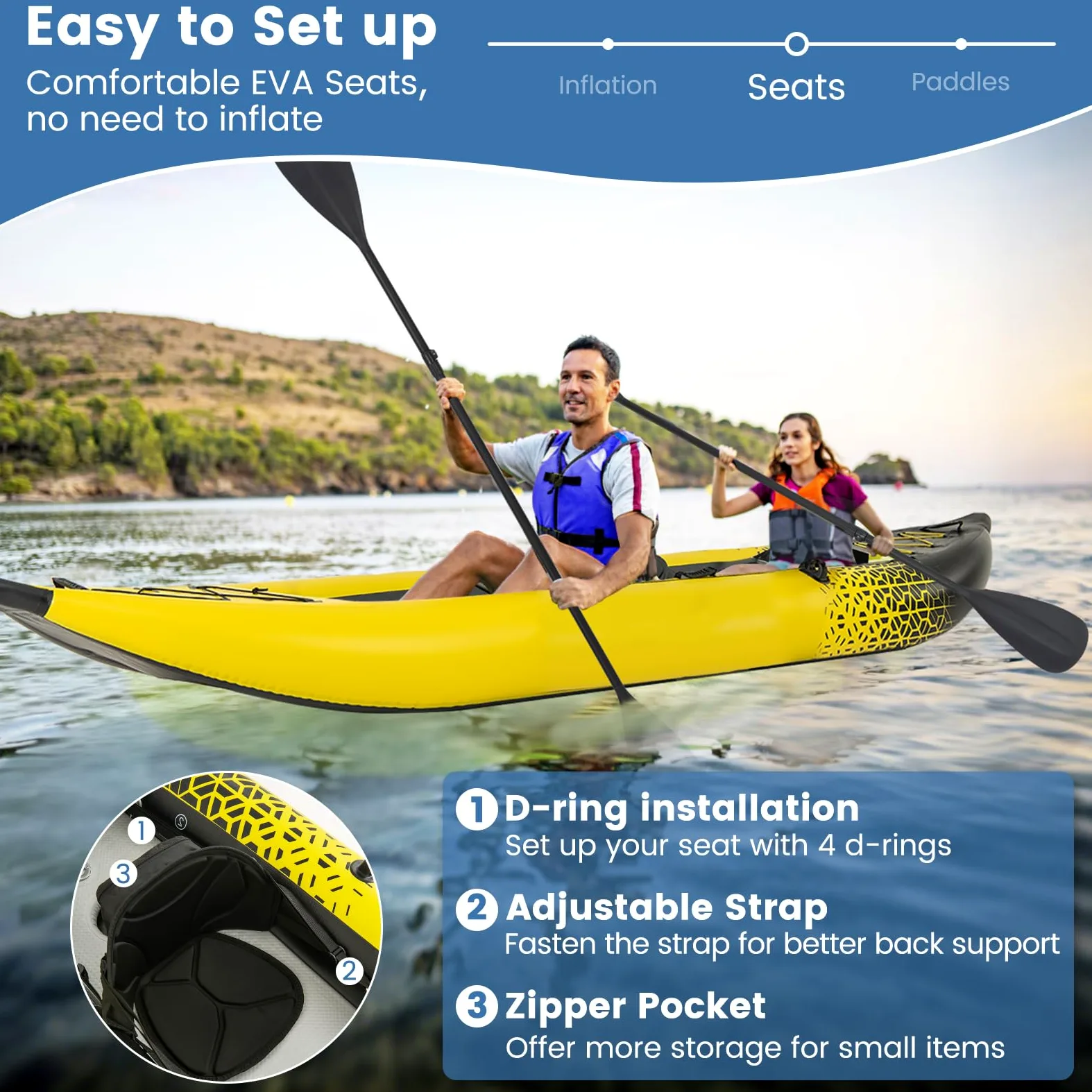 S AFSTAR Kayak inflable, canoa para 2 personas con capacidad de 230 kg, suelo de puntada caída, todos los accesorios y bolsa de transporte, kayak grande de 12 pies para pesca, camping y exploración